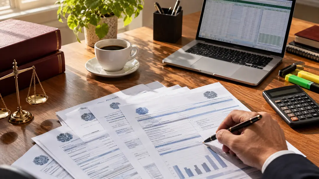 Documentos tributários e planilhas de cálculo fiscal