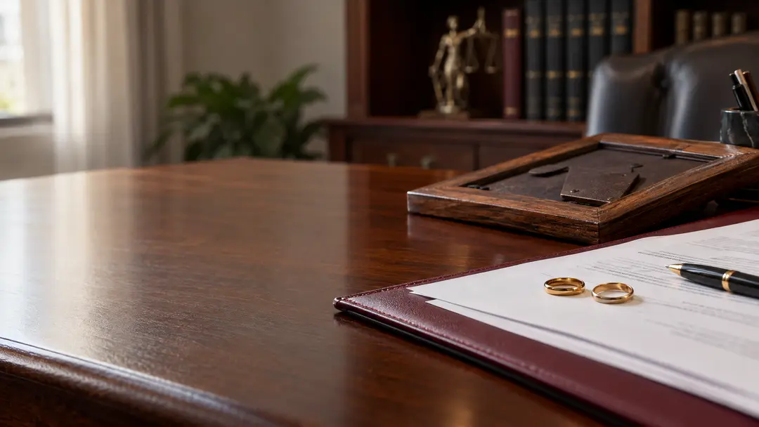 Documentos de família e alianças sobre mesa de advocacia