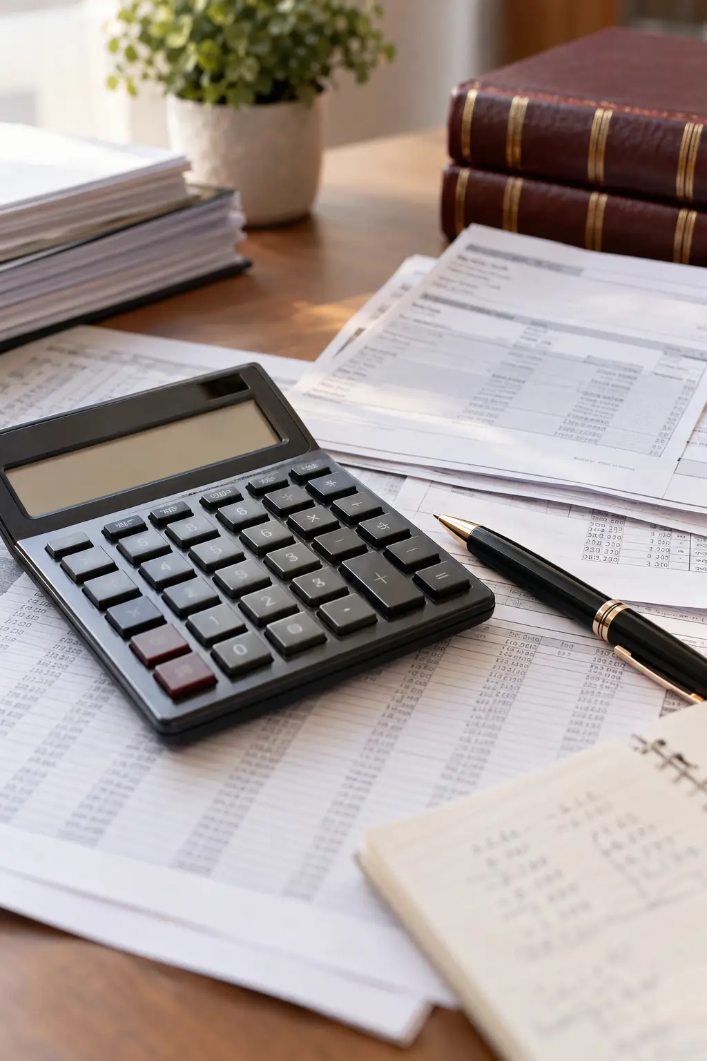 Calculadora com planilhas e documentos trabalhistas